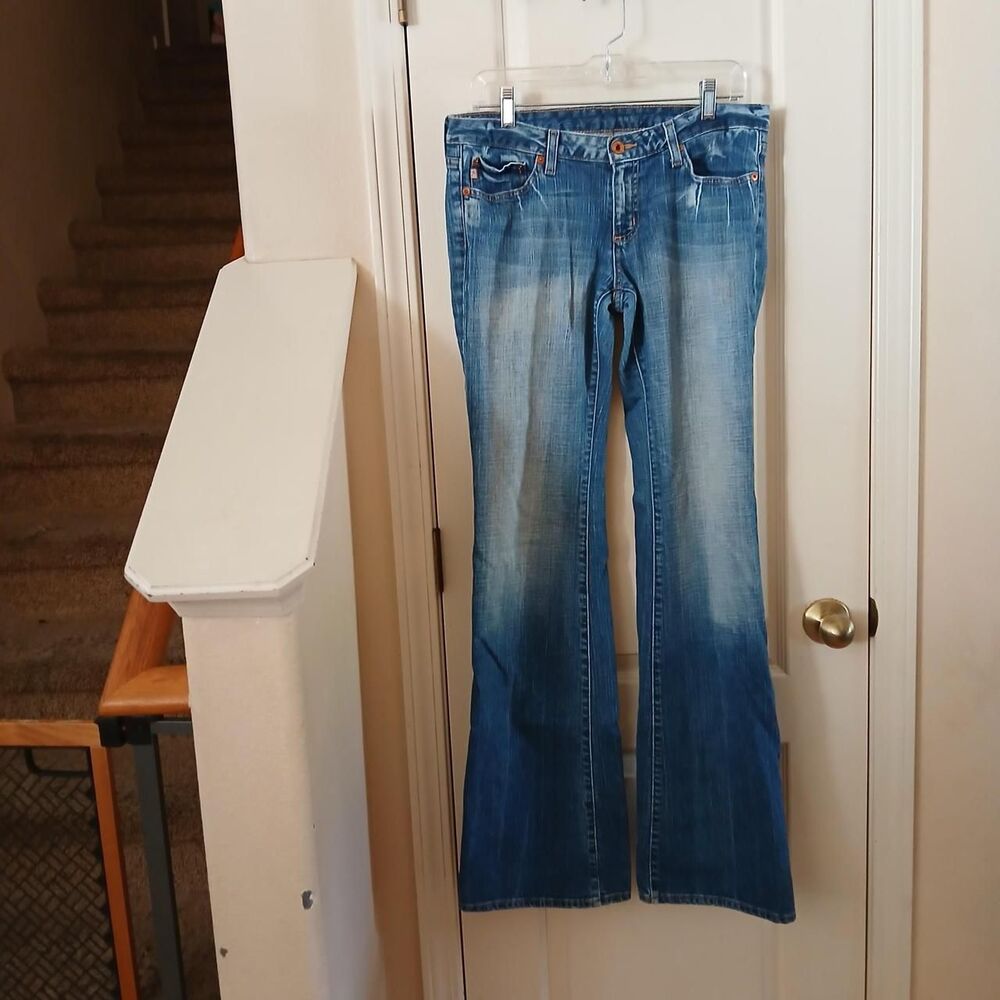 Y2K Vintage Big Star Sweet Low Boot Blue Bootcut Jeans Embroidered Pockets 30x35